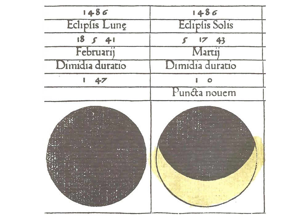 Calendarium-Regiomontanus-Maler-Pictus-Ratdolt-Loslein-Incunables Libros Antiguos-libro facsimil-Vicent Garcia Editores-3 Eclipses ano 1486.